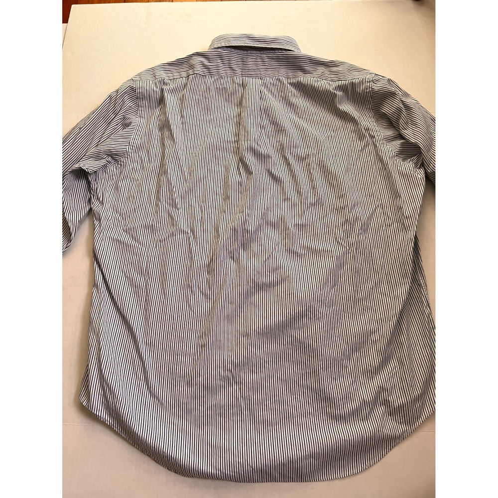Ralph Lauren Yarmouth Mens 17 34 Pinstripe Button Down Shirt Navy Blue White - Picture 6 of 7